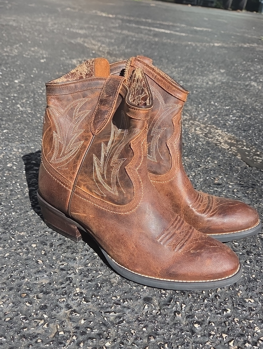 Ariat Brown Leather Western Ankle Booties with Stitch Detail